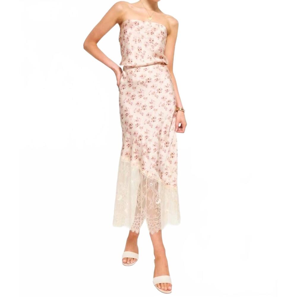 Cami NYC Pale Pink Floral Asymmetrical Lace-Hem Skirt
